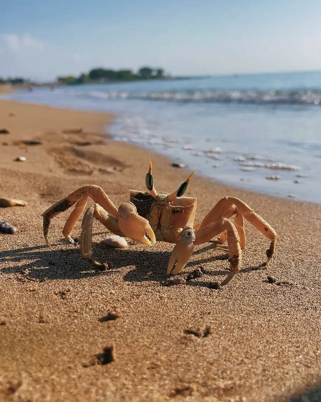 Fiddler crab on a sandy beach in Iskele, Northern Cyprus