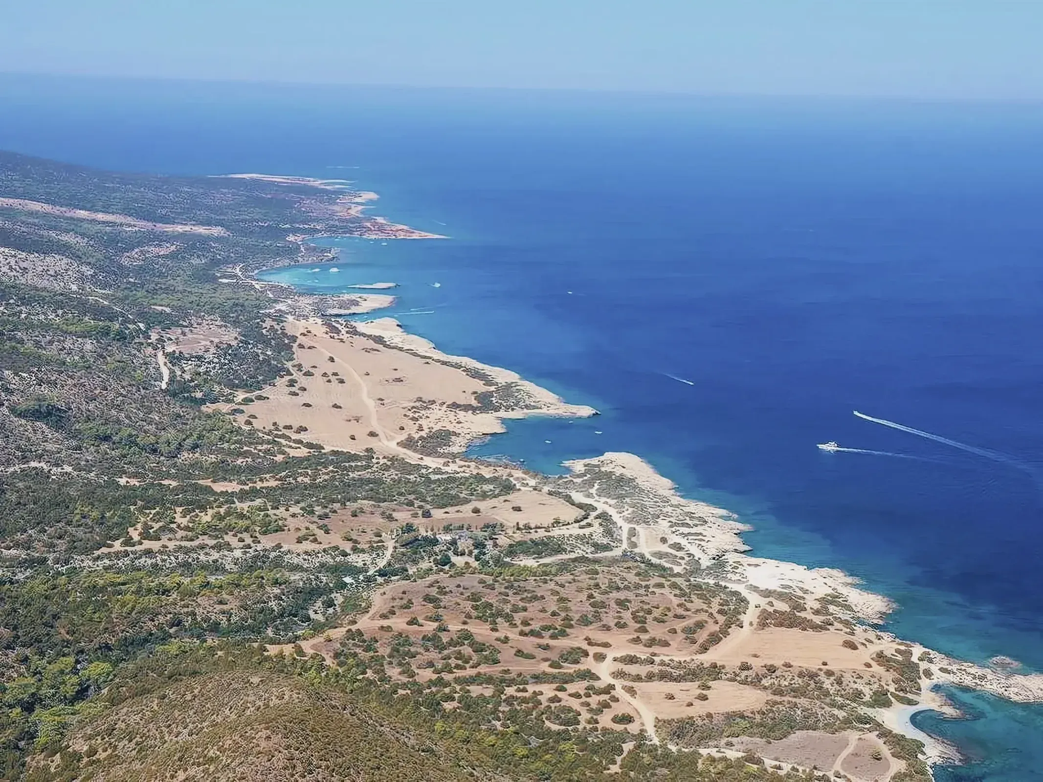 Aerial view of Akamas National Park's coastal landscape in Cyprus