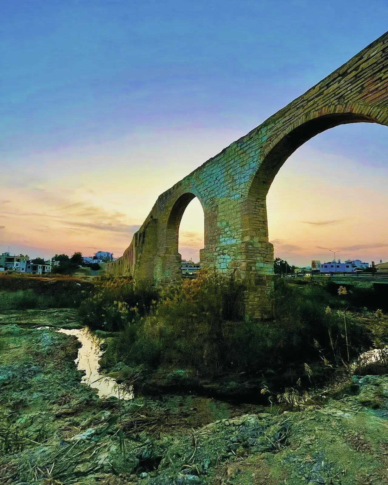 View of Kamares Aqueduct in Larnaca, Cyprus