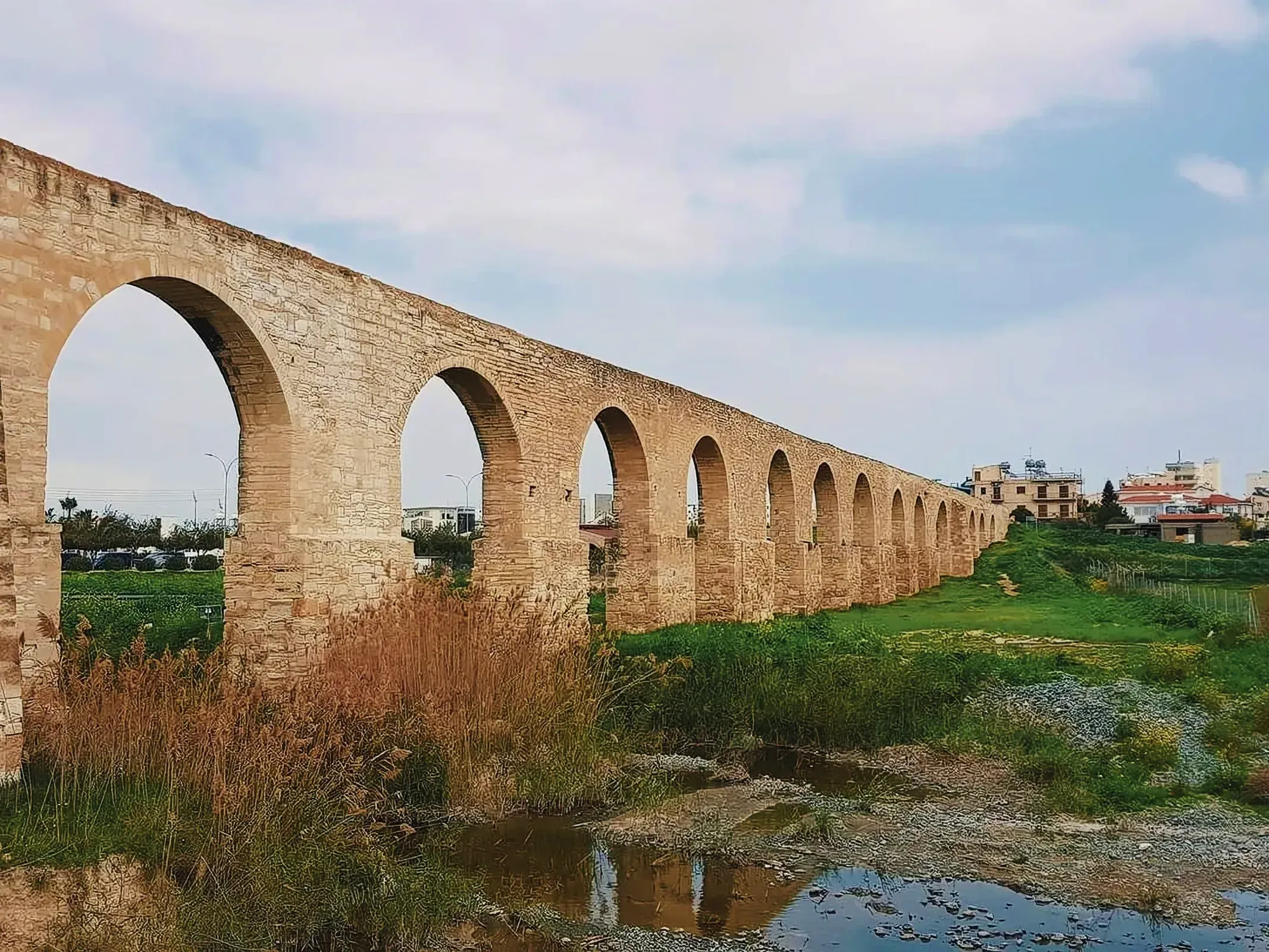 Scenic view of Kamares Aqueduct in Larnaca, Cyprus.